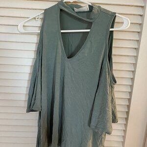 Lavender Field Cold Shoulder Stretchy Modal Top Jade Green Women's S